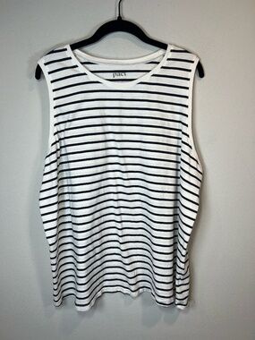 PACT 100% Organic Cotton Sleeveless Shirt Black & Ivory Stripes Classic Size XXL